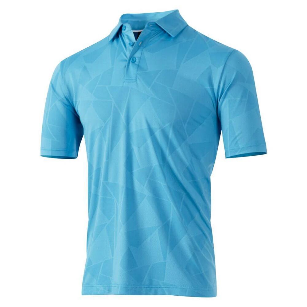 ISLAND GREEN Mens Jacquard UV Protection Golf Polo Shirt (Turquoise)
