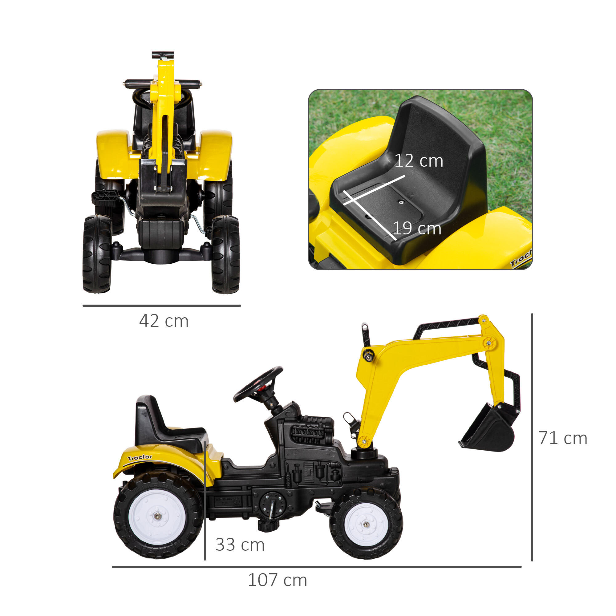 Trator a pedais 107x42x71 cm amarelo HOMCOM 3/7
