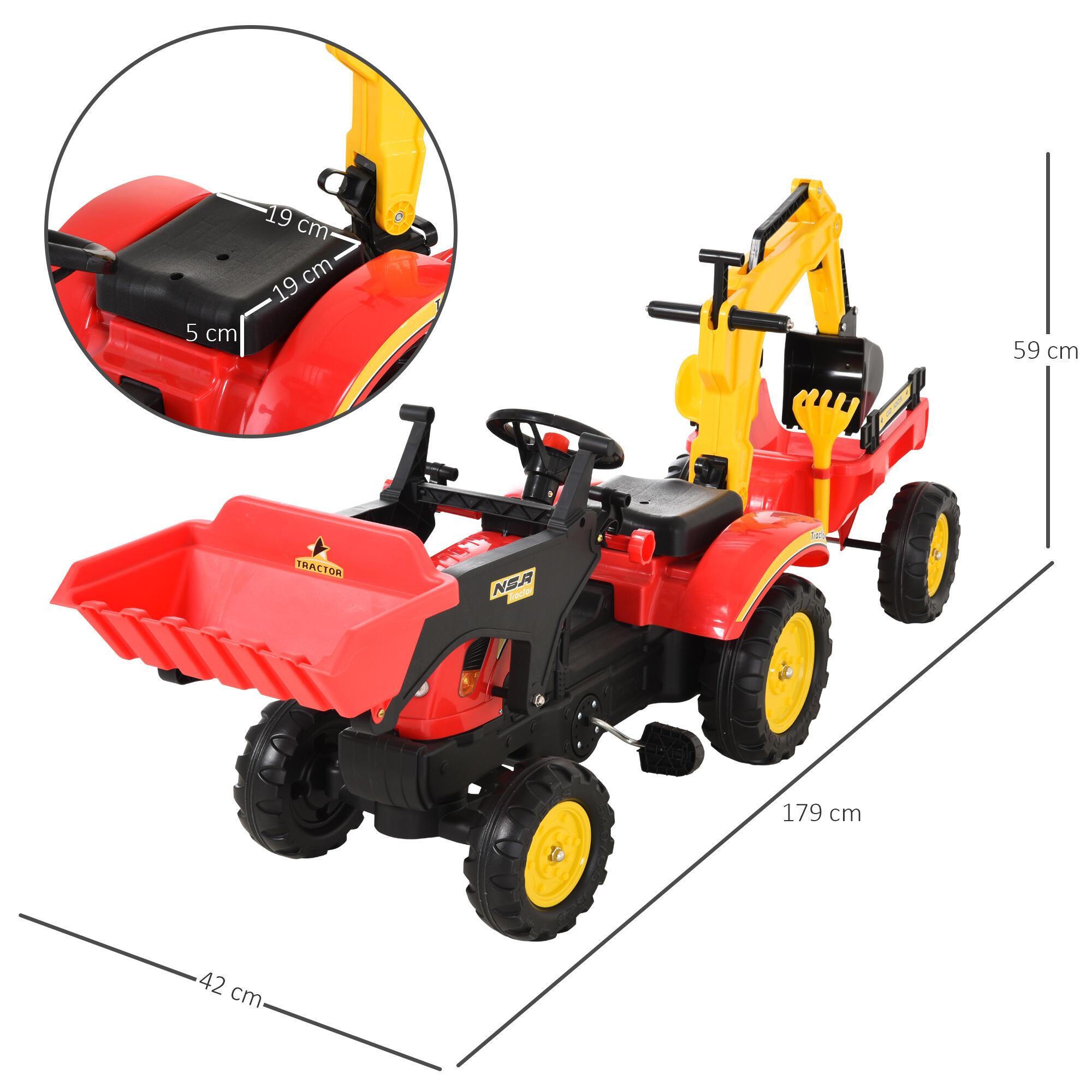 Trator a Pedais 179x42x59 cm vermelho HOMCOM 3/7