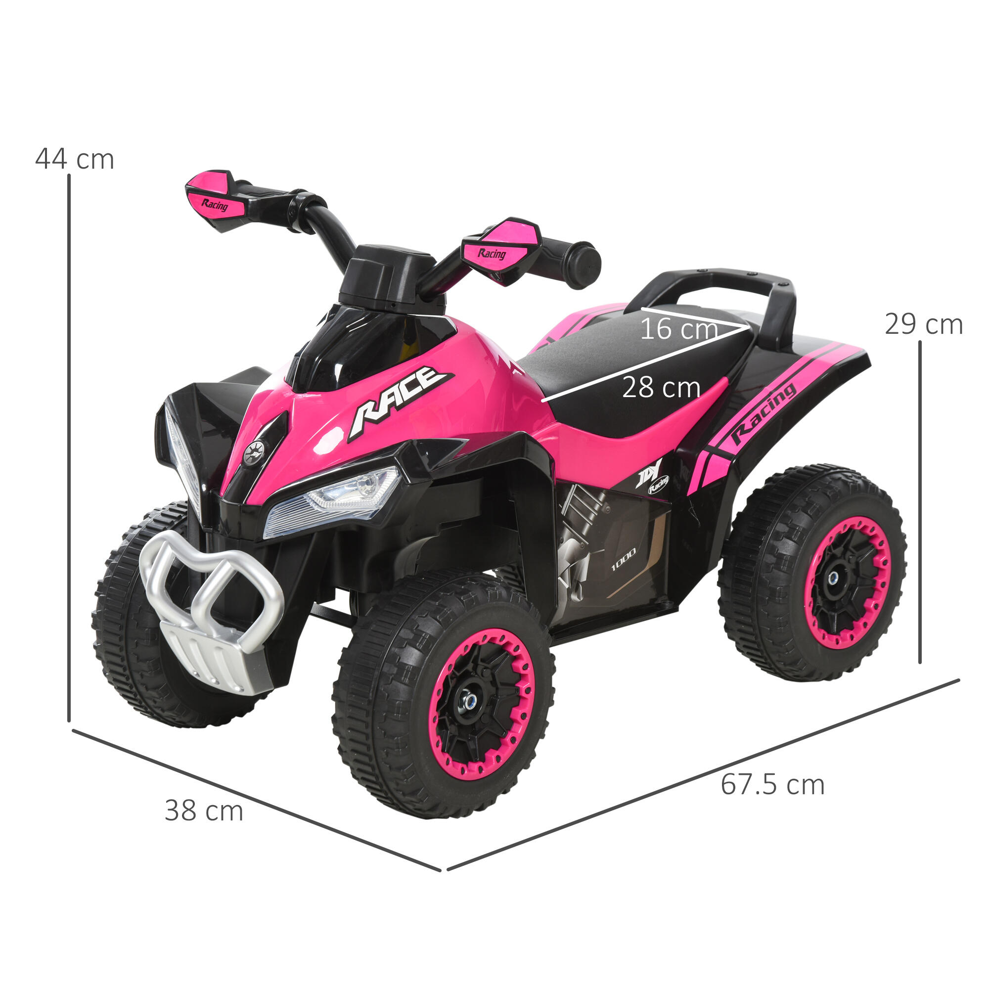 HOMCOM Quad Moto Correpasillo para Niños 18-36 Meses con Luces y Música Rosa 3/7