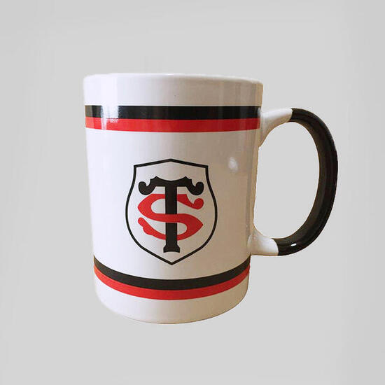 Tazza In Ceramica Stade Toulousain Bianca A Righe Rosse E Nere