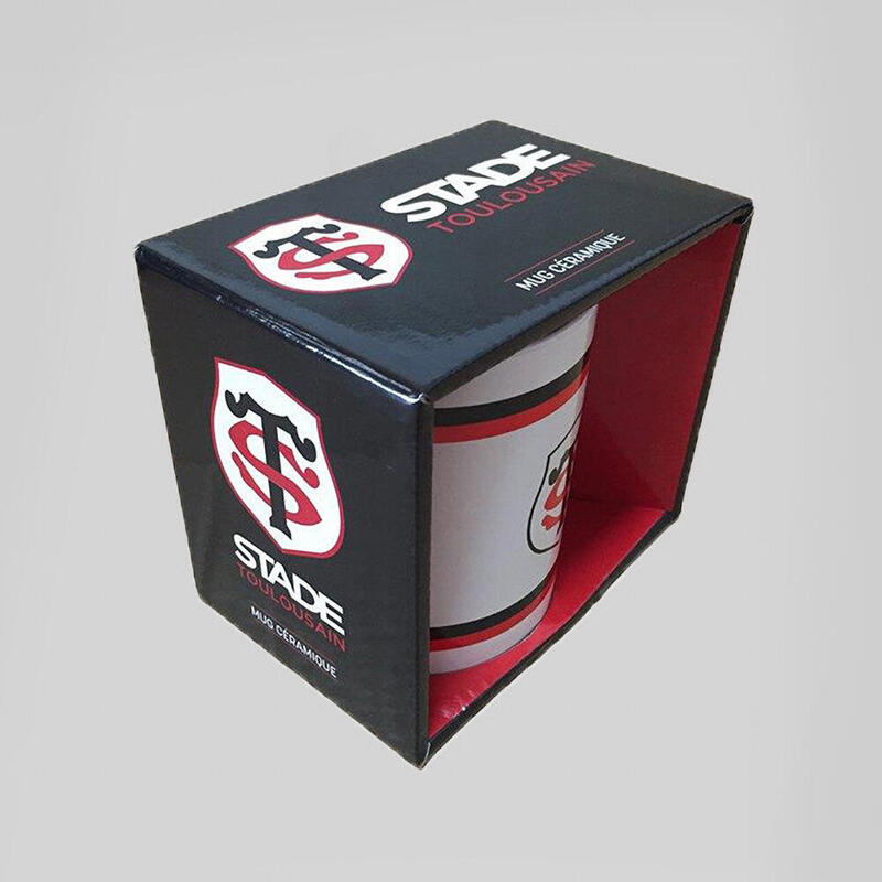 Cană din ceramică Stade Toulousain, albă cu dungi roșii și negre