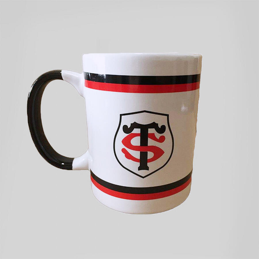 Tazza In Ceramica Stade Toulousain Bianca A Righe Rosse E Nere 3/4
