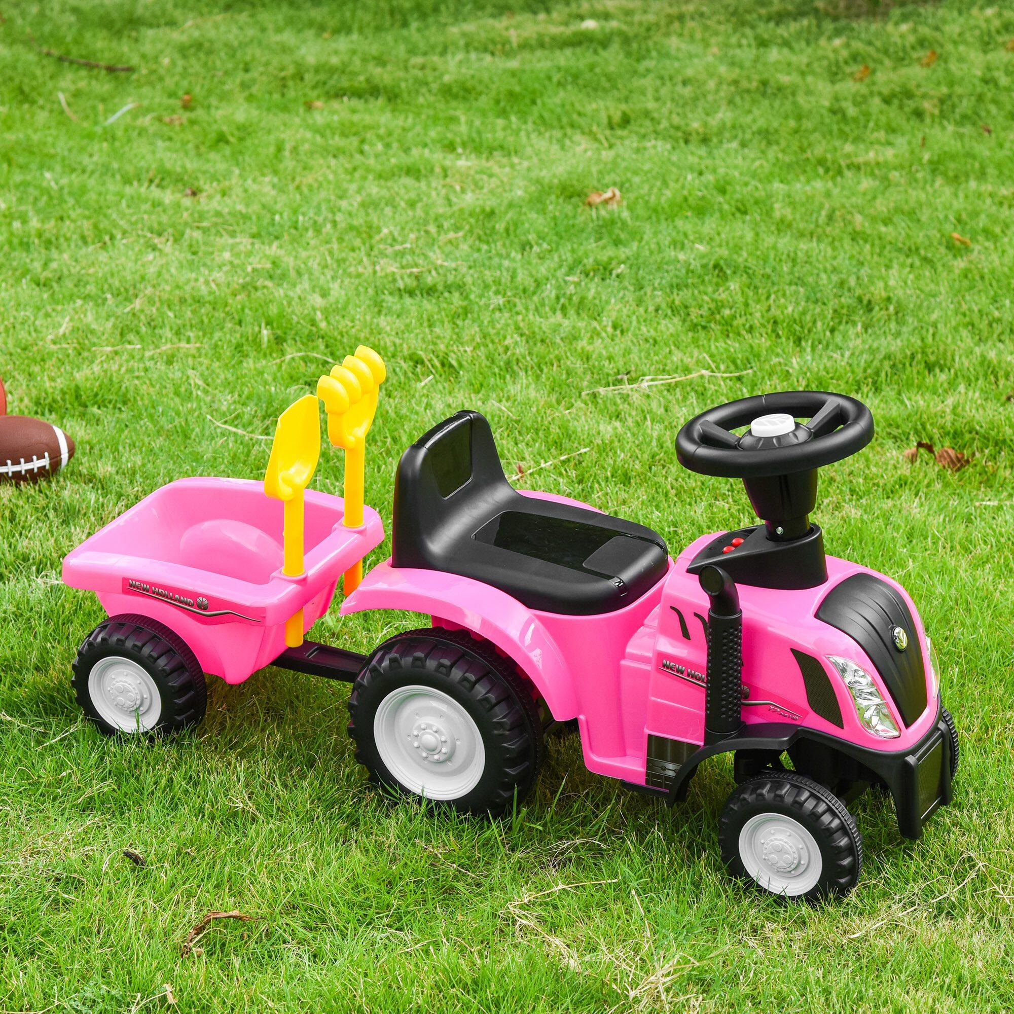 Trator com Reboque Infantil HOMCOM 91x29x44 cm Rosa 2/7