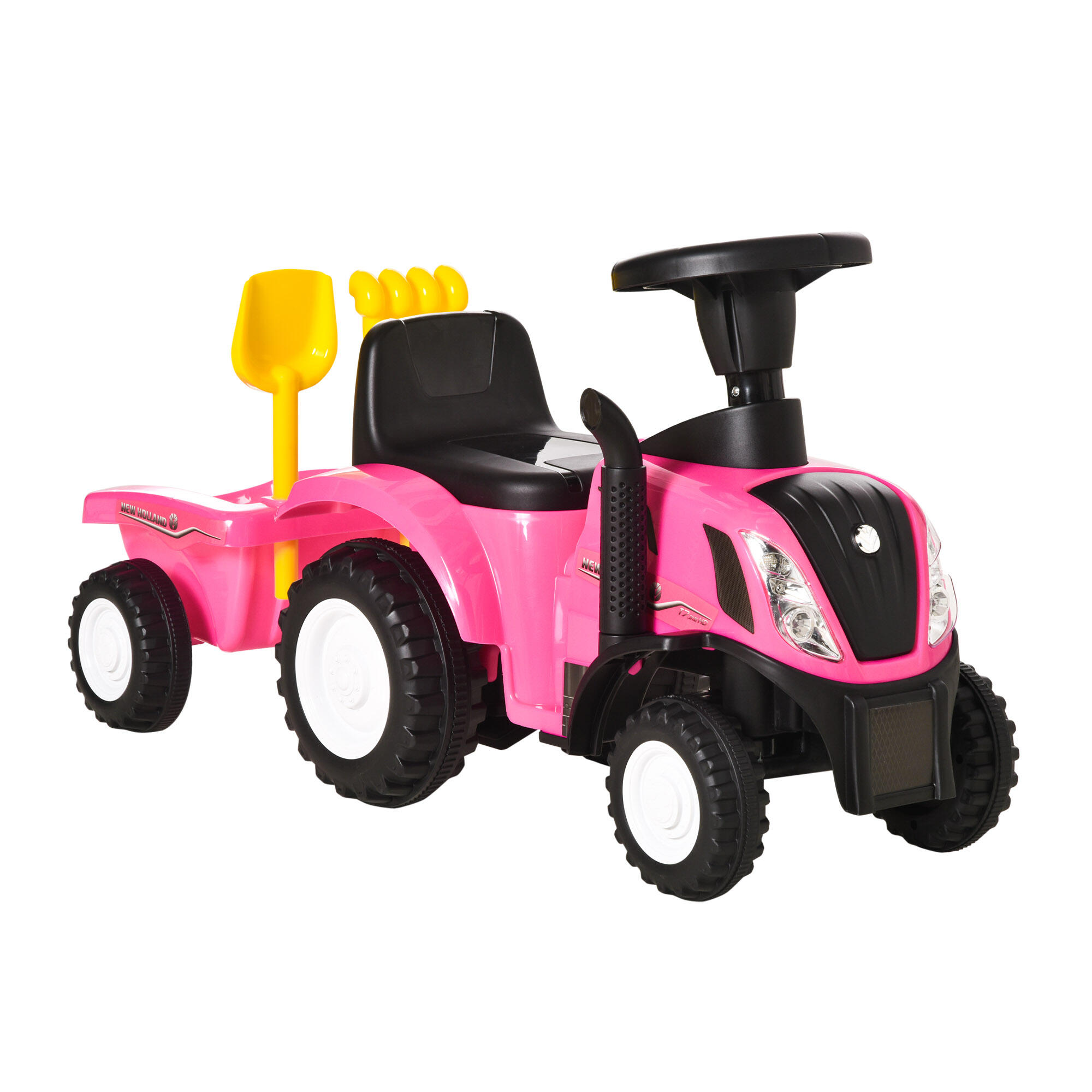Trator com Reboque Infantil HOMCOM 91x29x44 cm Rosa