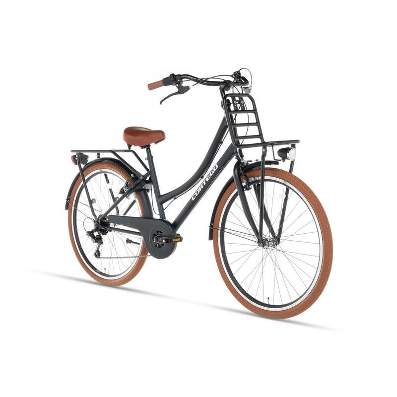 Cortego Transporter Vélo Fille 26 pouces - 7 Vitesses - Mat-Noir - Vélo Enfant