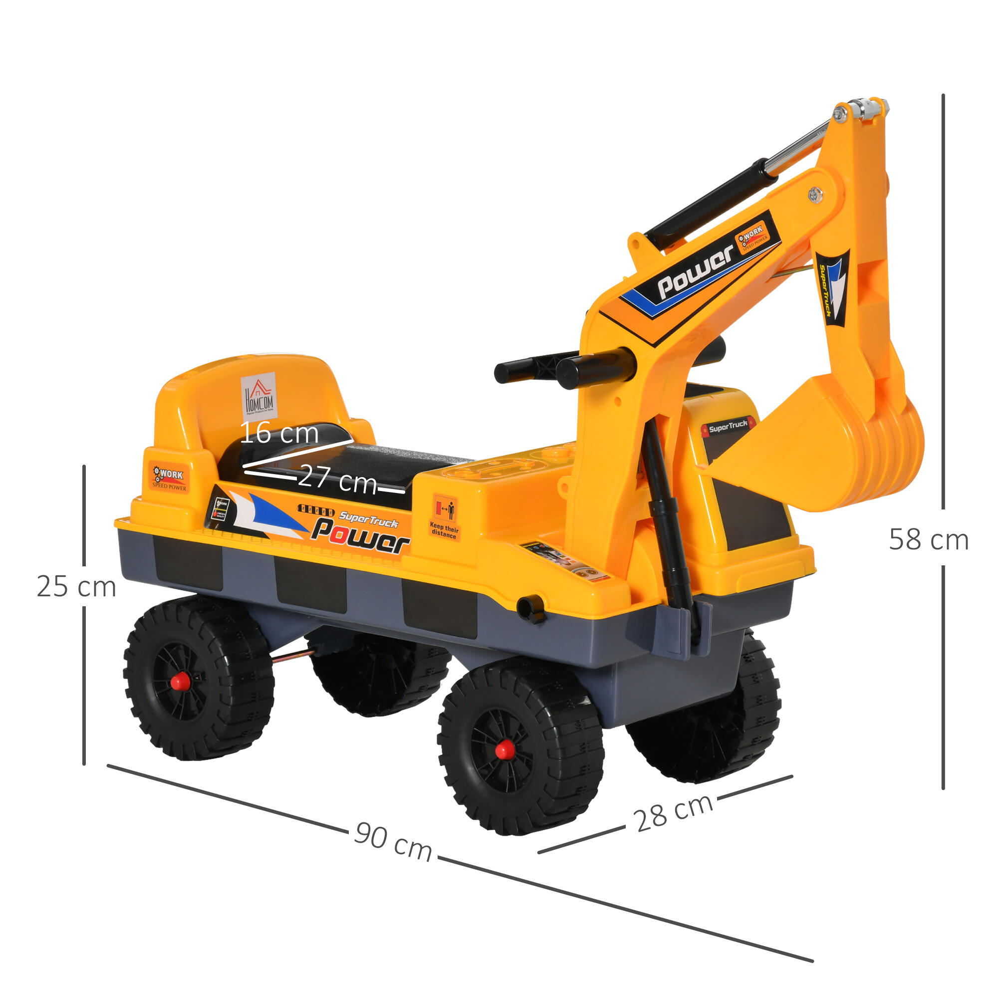 Escavadora sem Pedais Infantil HOMCOM 90x28x58 cm Amarelo 3/7