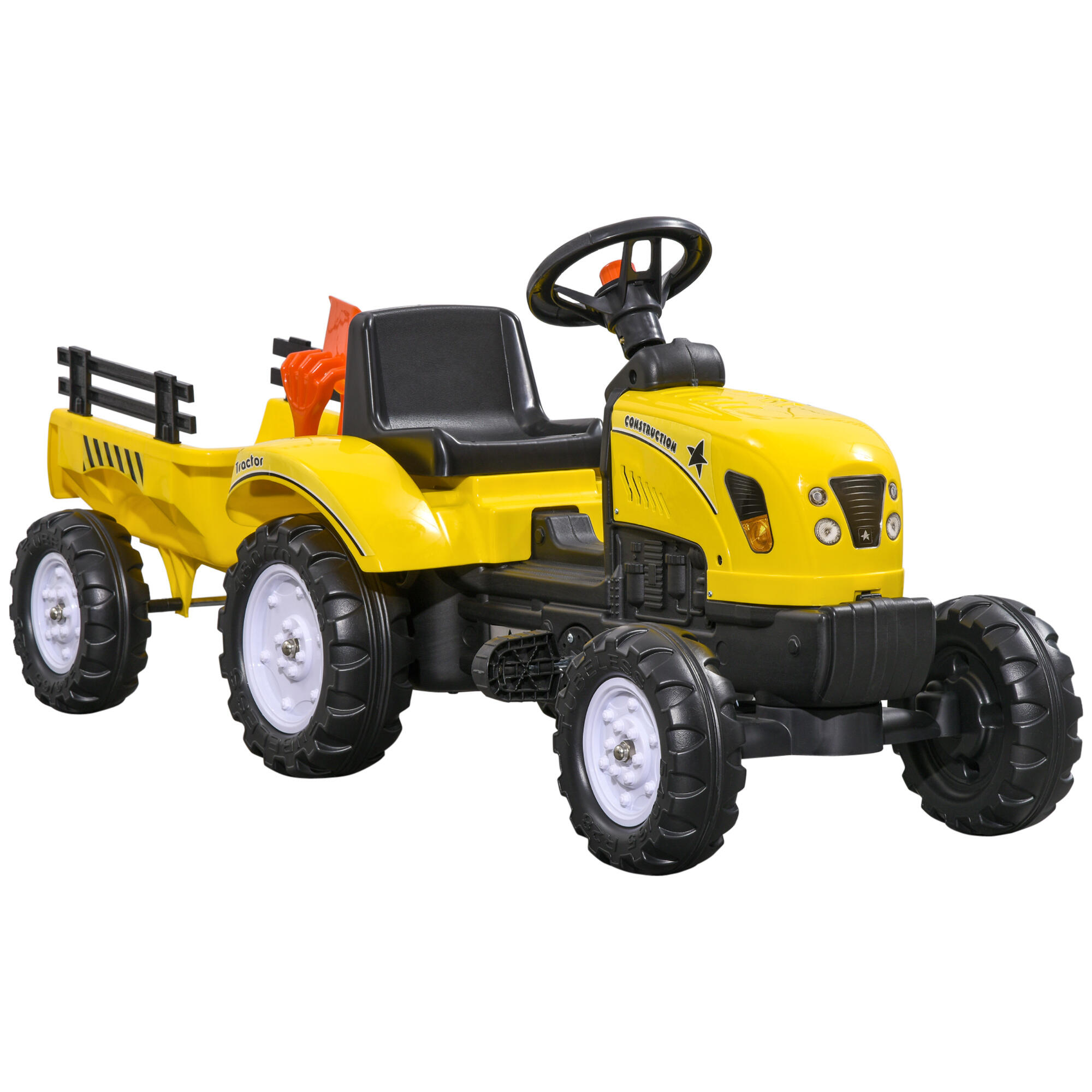 Trator para crianças com reboque 133x42x51 cm amarelo e preto HOMCOM