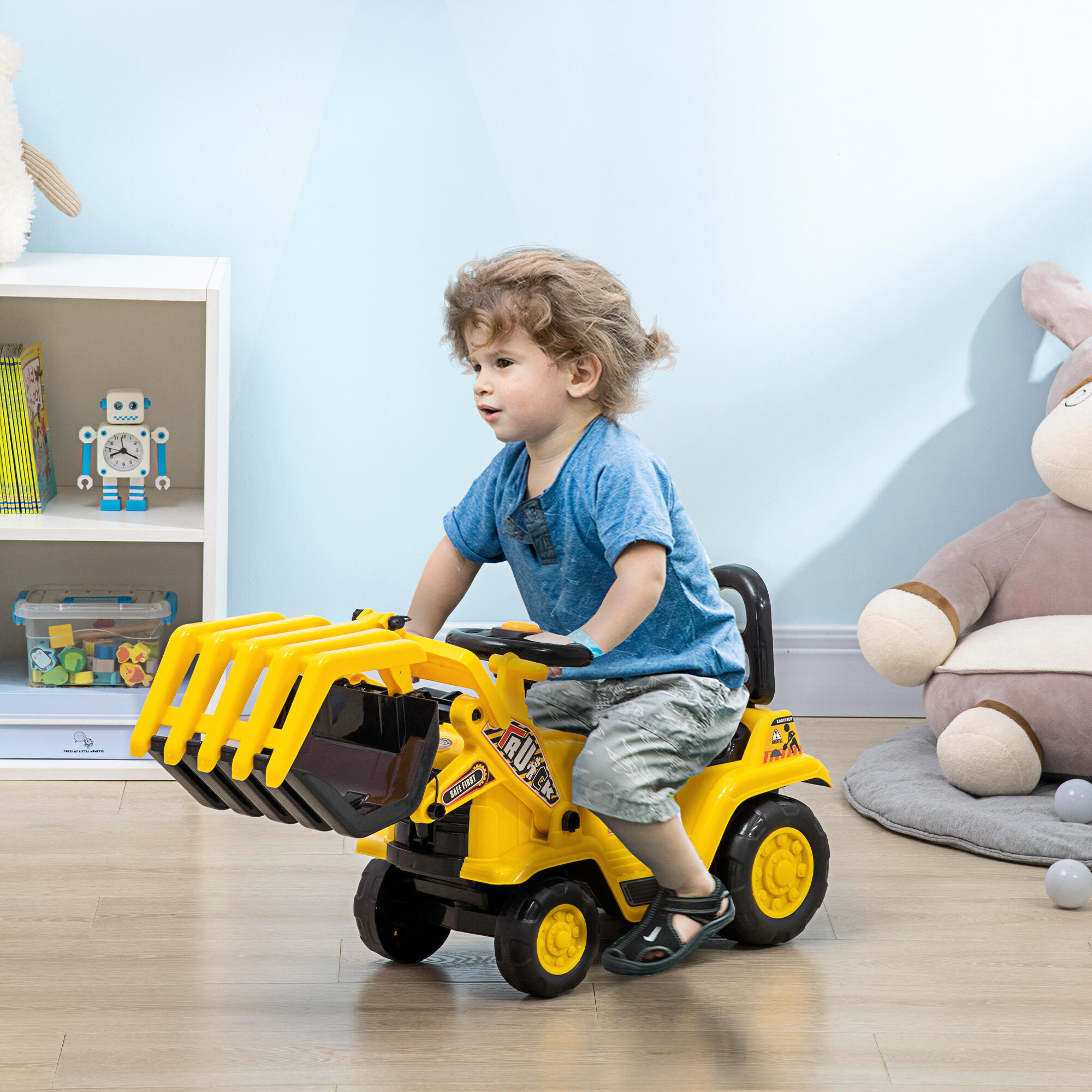 HOMCOM Escavatore per Bambini 2-4 Anni Manuale con Pinza in PP e ABS Giallo Nero 2/7