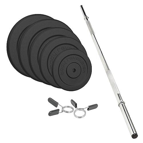 BODY REVOLUTION 1.2m Barbell and Cast Iron Weight Plate Sets Bar 0.5kg 2.5kg 5kg pairs 16kg