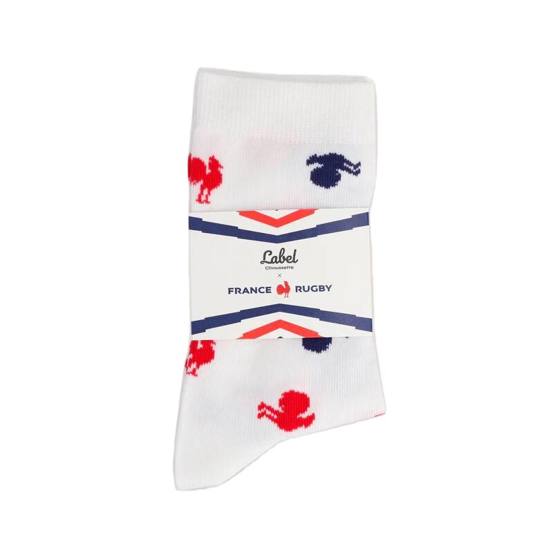 Chaussettes blanches France Rugby Coqs Bleu et rouge 2/5