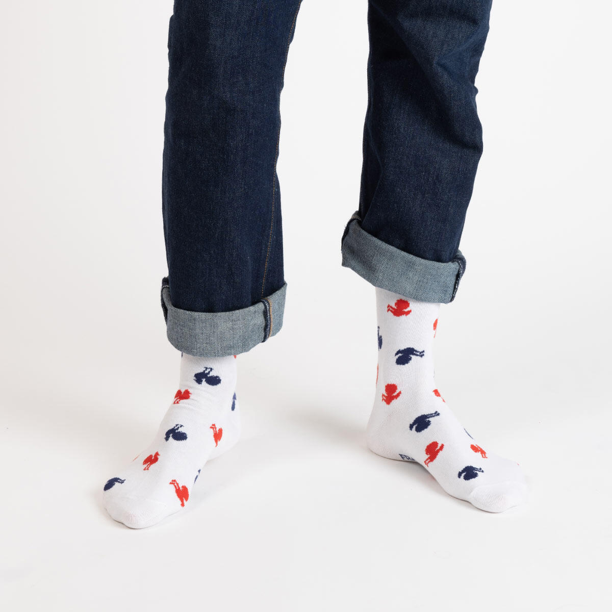Chaussettes blanches France Rugby Coqs Bleu et rouge 3/5