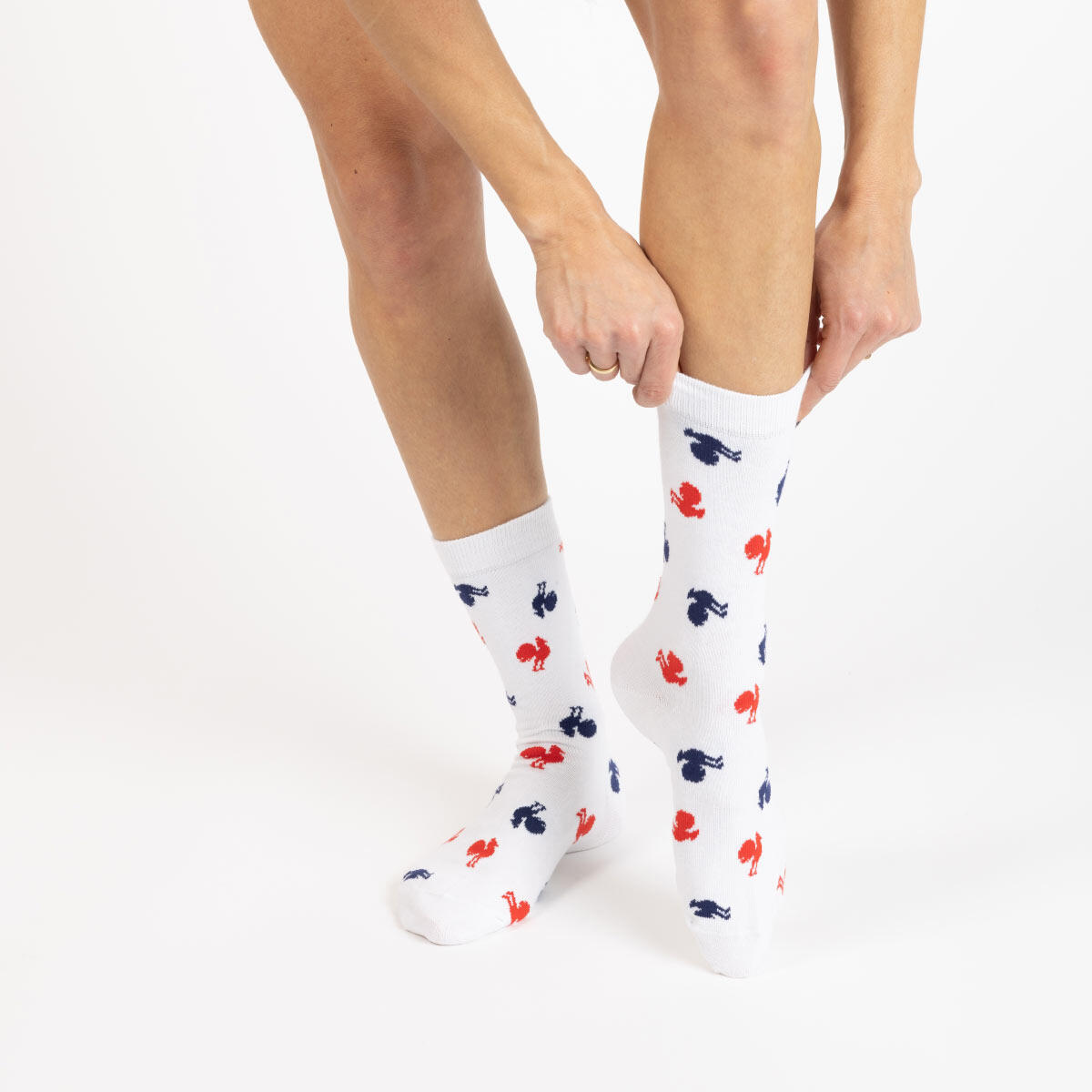 Chaussettes blanches France Rugby Coqs Bleu et rouge 5/5