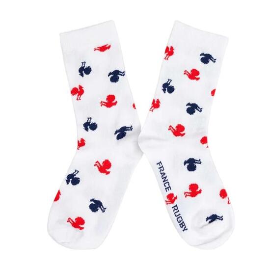Chaussettes blanches France Rugby Coqs Bleu et rouge