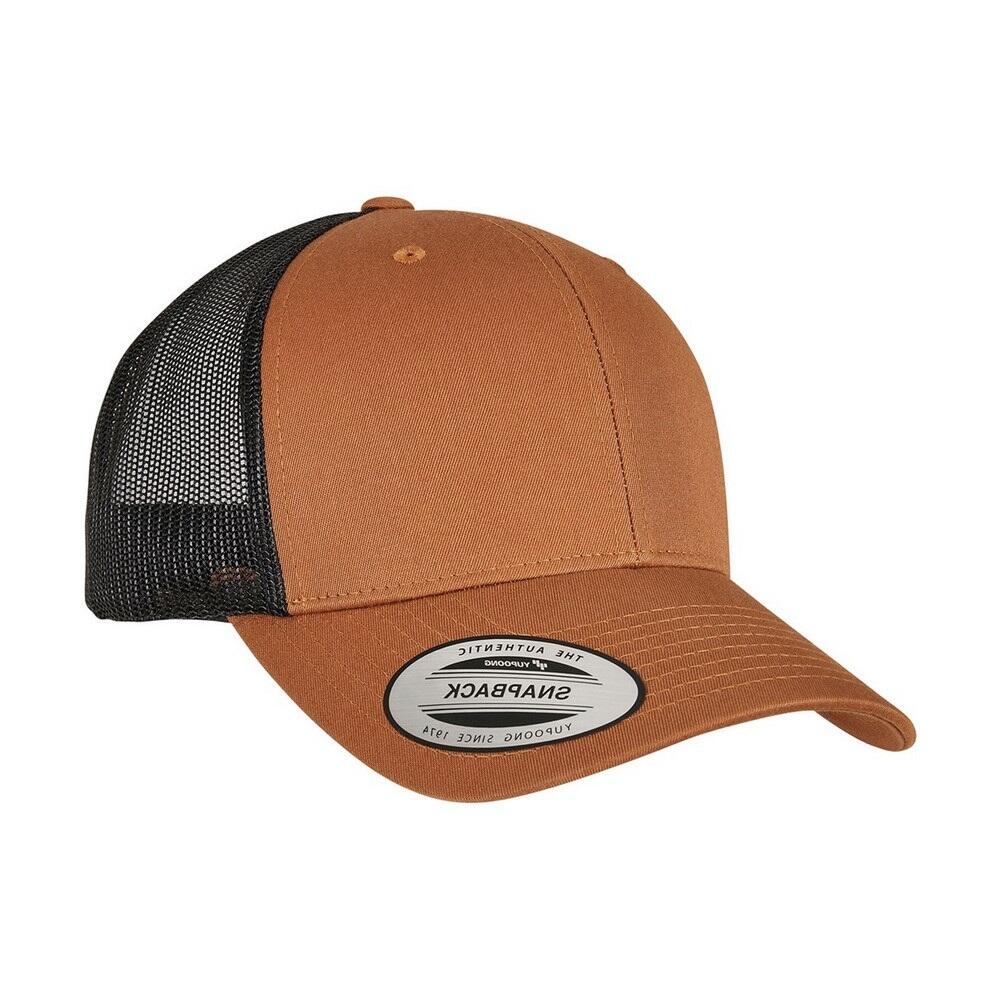 Cappellino Da Camionista Due Toni Adulto Unisex Flexfit Retro Caramello Nero 2/2