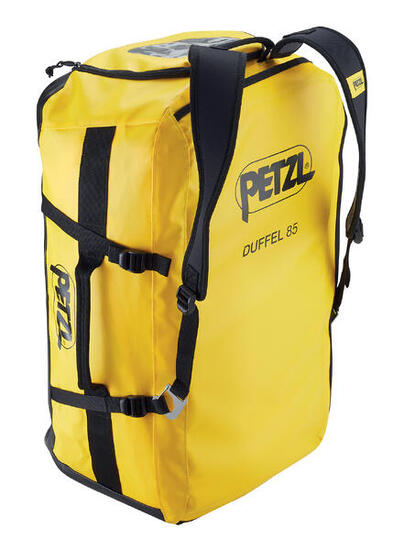 PETZL Reisetasche 85 L aus TPU-Gewebe, gelb, gepolsterter Rücken