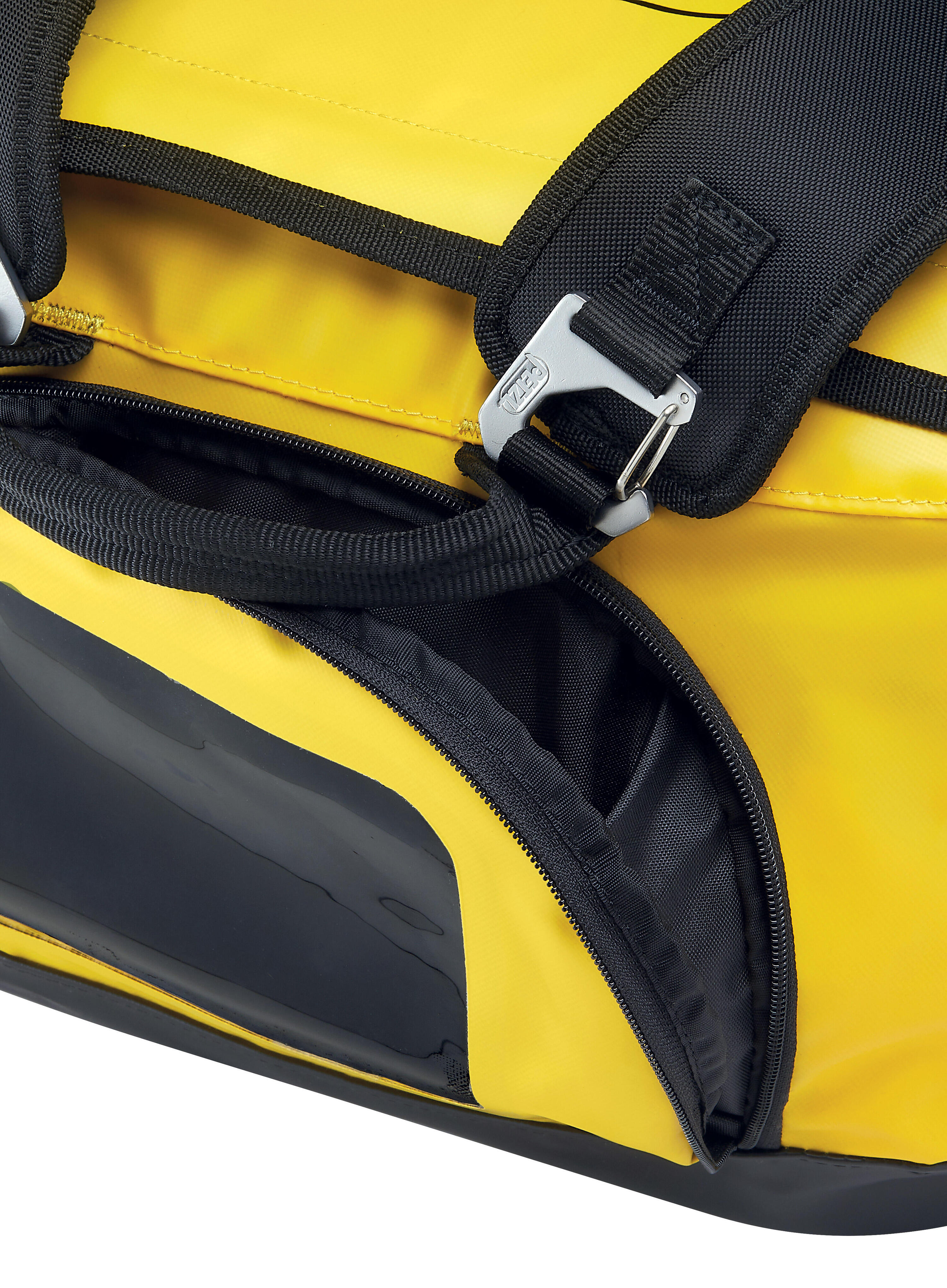 PETZL Reisetasche 85 L aus TPU-Gewebe, gelb, gepolsterter Rücken 4/4