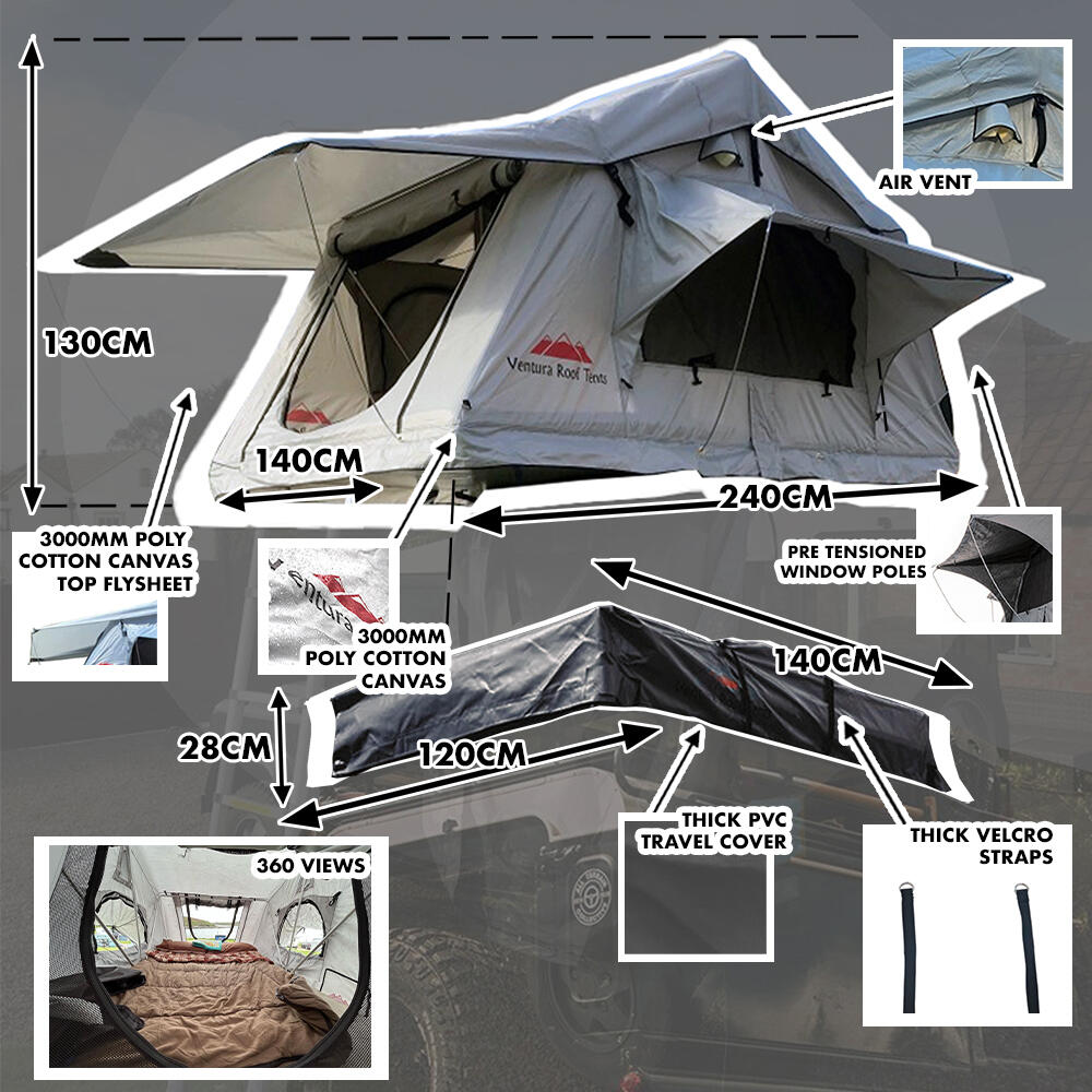 Ventura Deluxe 1.4 Roof Top Tent + Stove Cooker + Storage Hooks 6/7