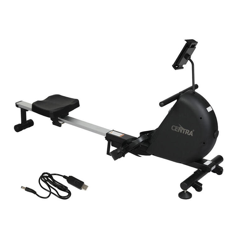 Centra magnetic rowing machine with telescopic track
