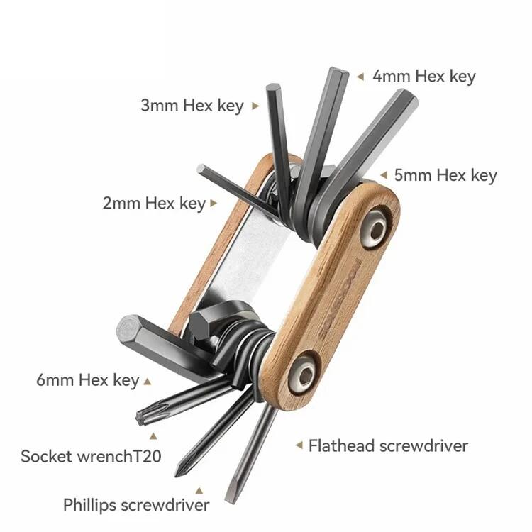 Kit d'outils vélo 8 en 1 ROCKBROS - Acier et Bois - Multifonctionnel