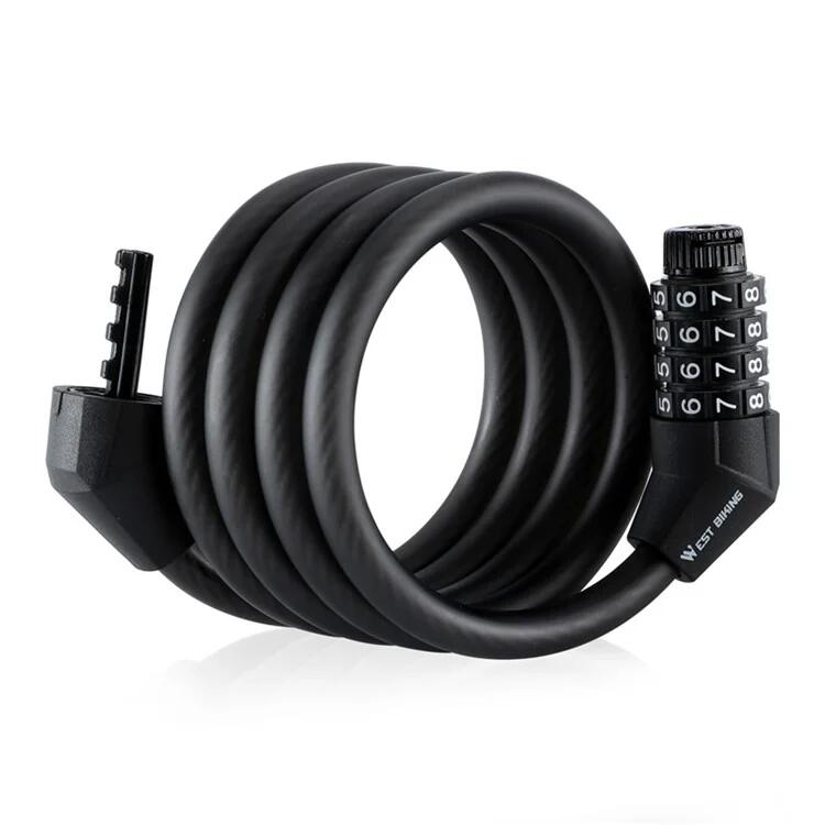 WEST BIKING Zámek na kolo s ocelovým kabelem - kódová zámka 4 číslice