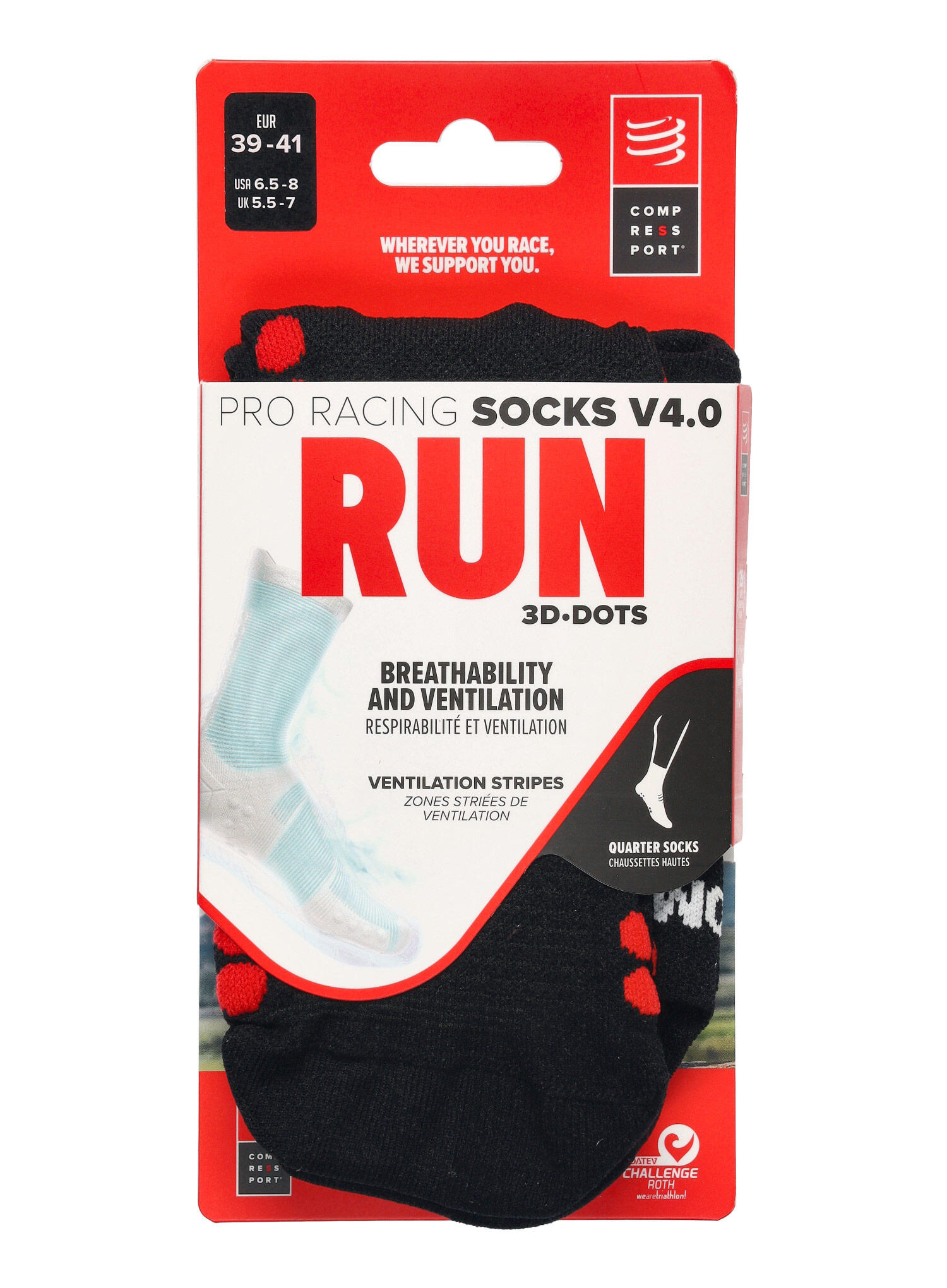 Calcetines Pro Racing V4.0 Run High Black/Red running Unisex Rojo Compressport 5/6