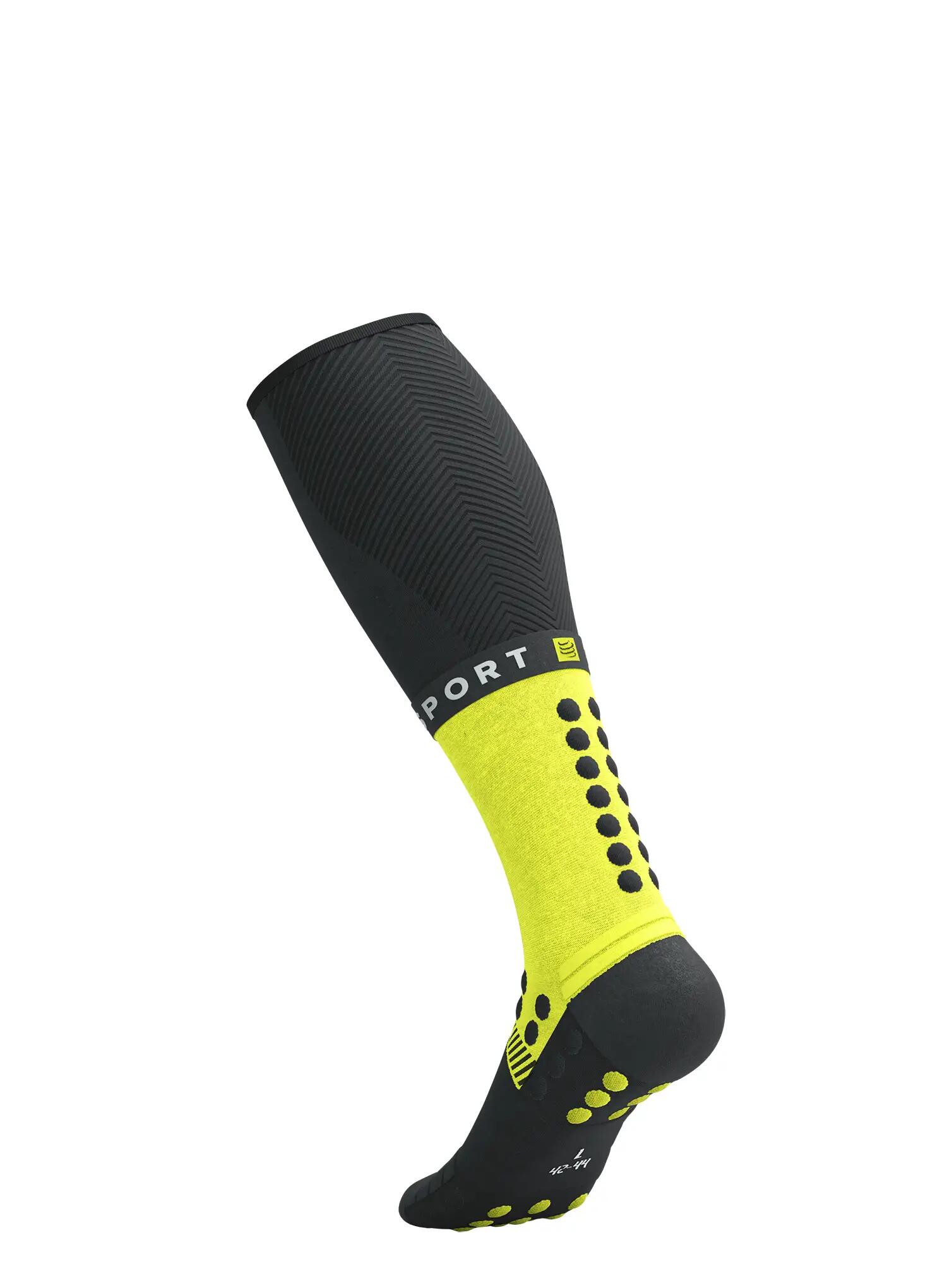 Calcetines Compressport Full Winter Run Negro/Amarillo fluorescente 7/7