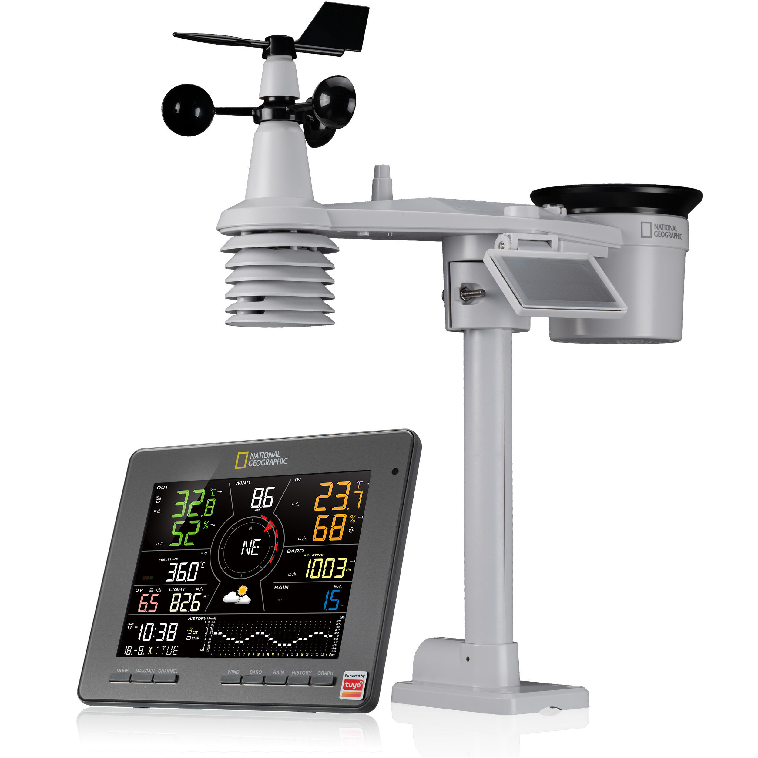 NATIONAL GEOGRAPHIC NATIONAL GEOGRAPHIC Stazione meteorologica intelligente Tuya con sensore 7-in-1