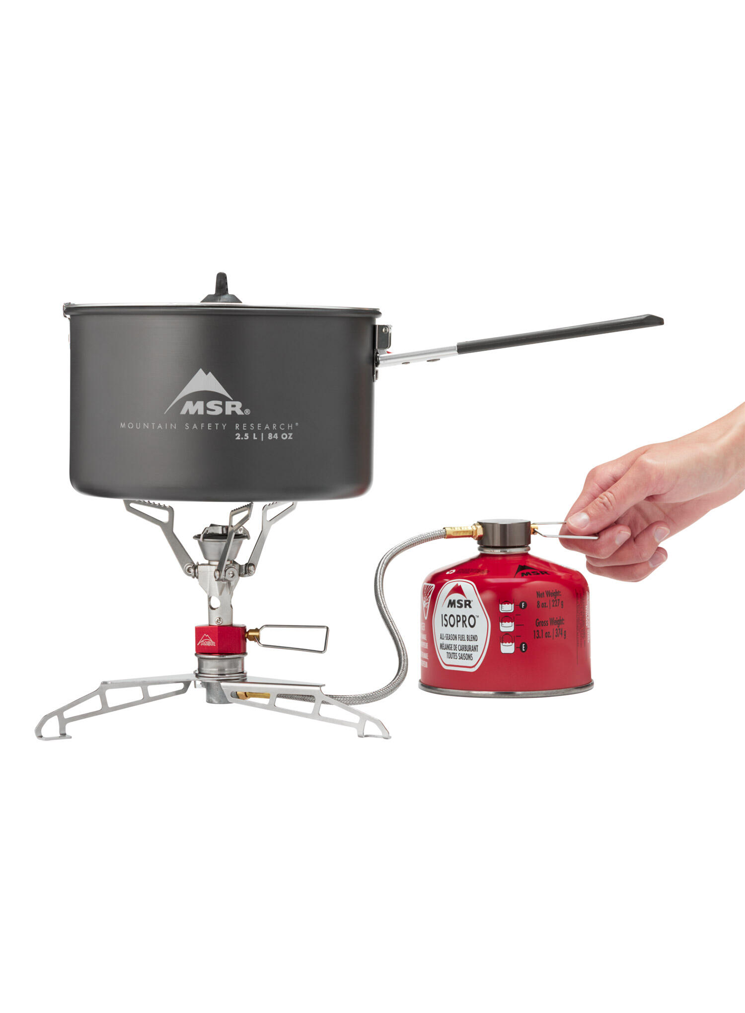 Adaptateur déporté MSR LowDown inox, pieds repliables, stabilité flamme 7/7