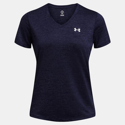 Ua tech™ twist dames t-shirt met v-hals en korte mouwen - marineblauw nacht