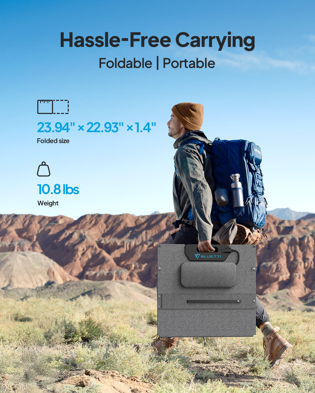 Painel solar 100W para dobrável com suporte ajustável para camping e viagens 5/7