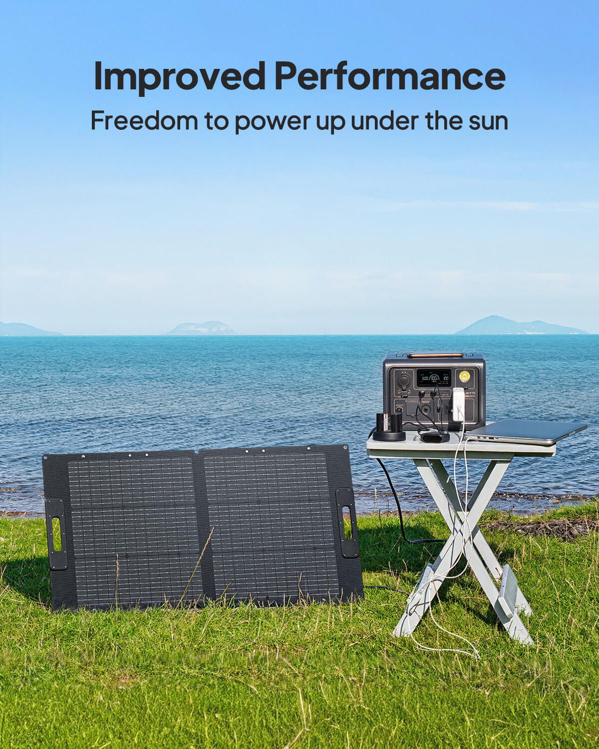 Painel solar 100W para dobrável com suporte ajustável para camping e viagens 6/7