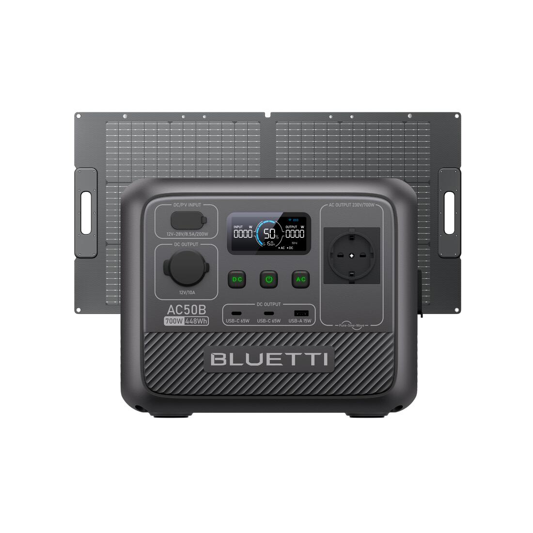 BLUETTI Estación Eléctrica Portátil BLUETTI AC50B 700W + Panel Solar 100W para Caravana