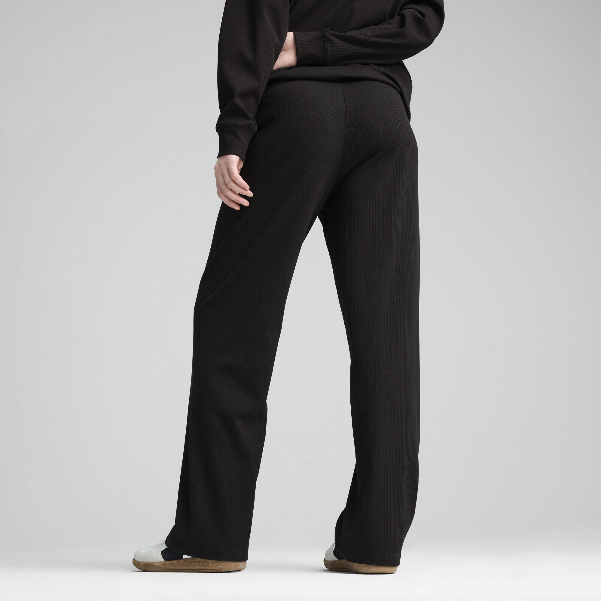 Pantalon droit côtelé à taille haute ESS ELEVATED Femme PUMA Black 3/7