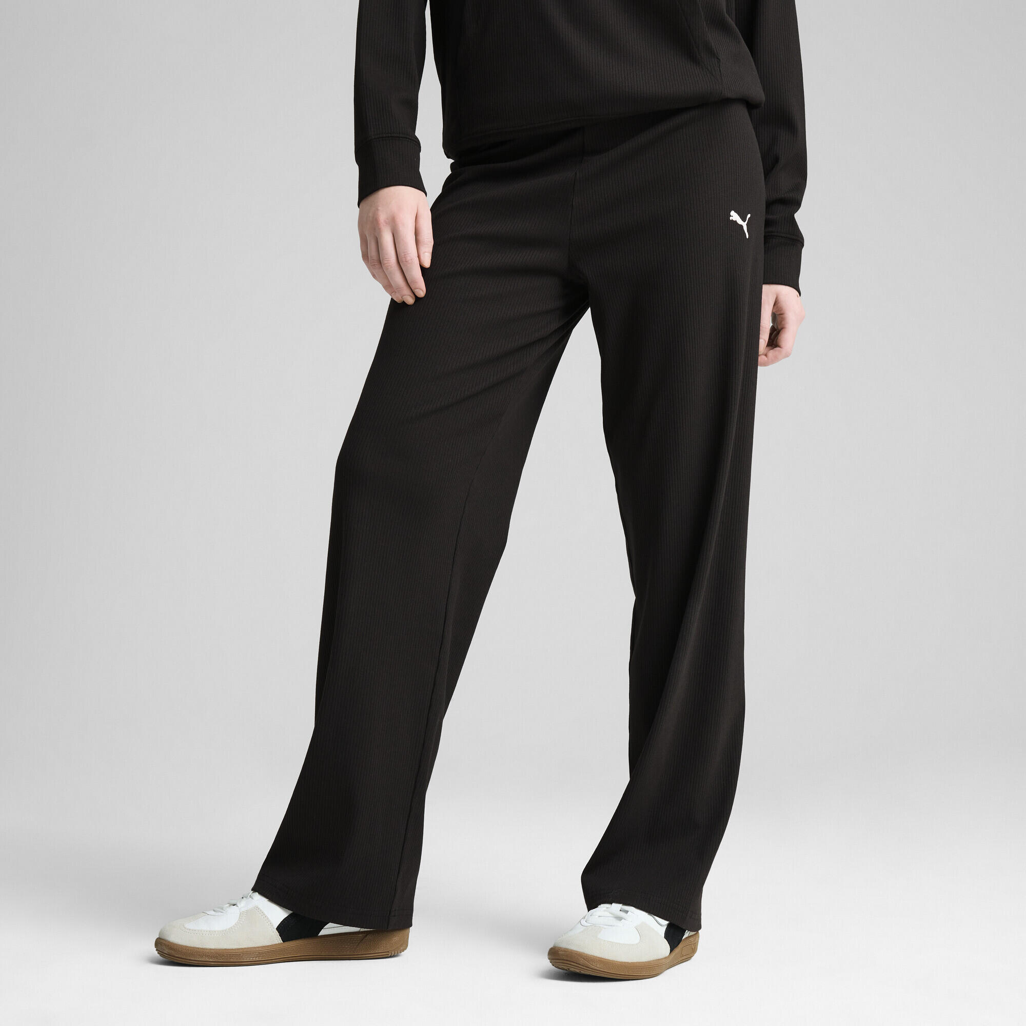 Pantalon droit côtelé à taille haute ESS ELEVATED Femme PUMA Black 2/7