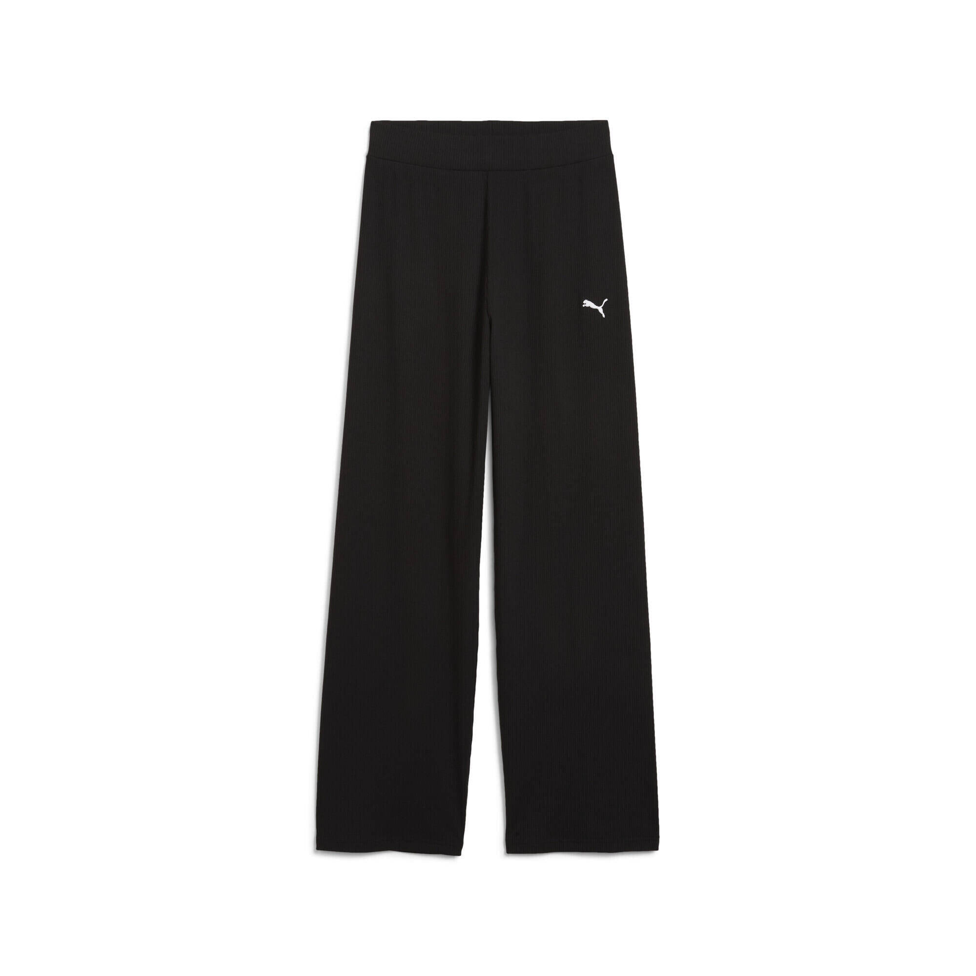 Pantalon droit côtelé à taille haute ESS ELEVATED Femme PUMA Black 1/7