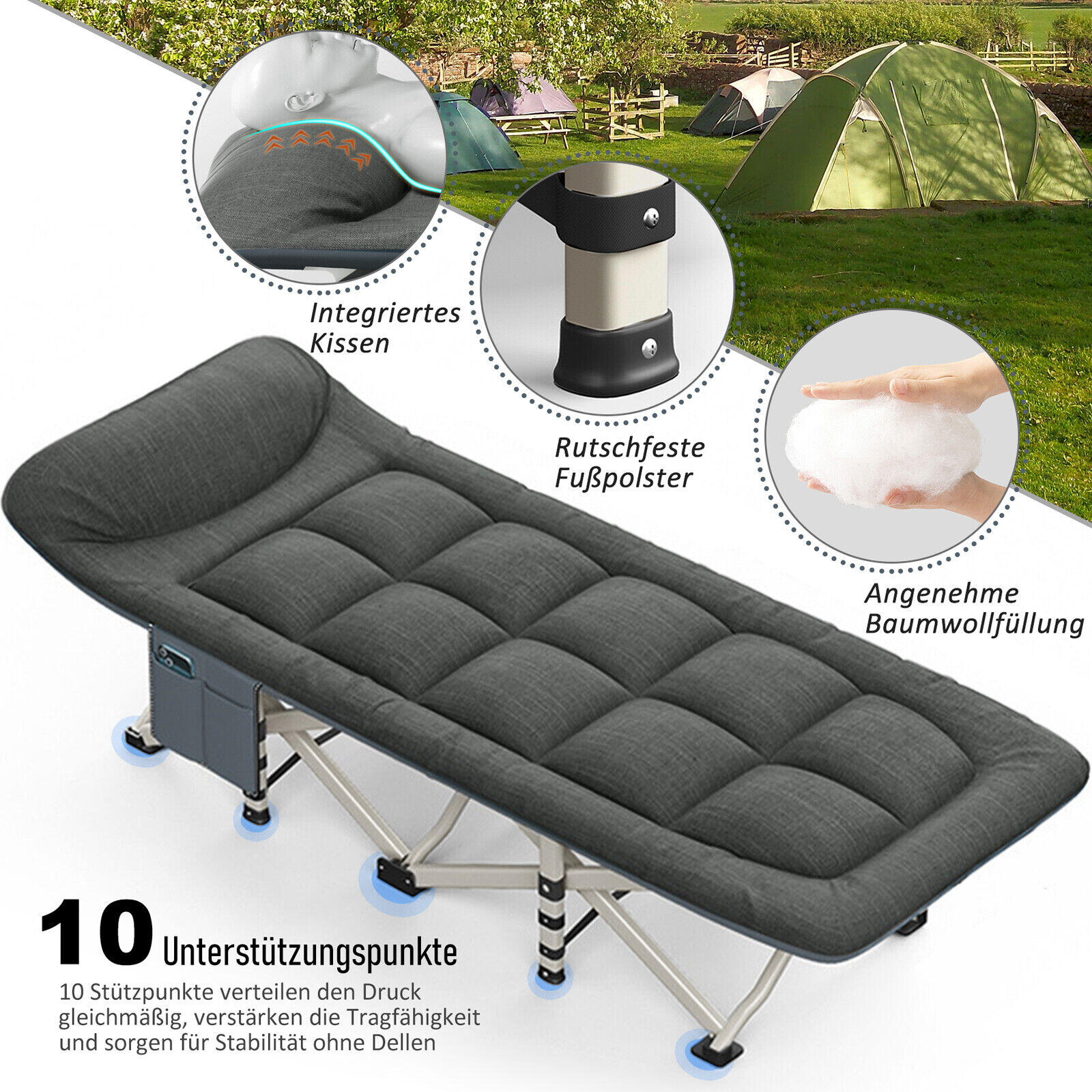 Feldbett Campingbett 200 kg Liege Gästebett Klappliege 2/6