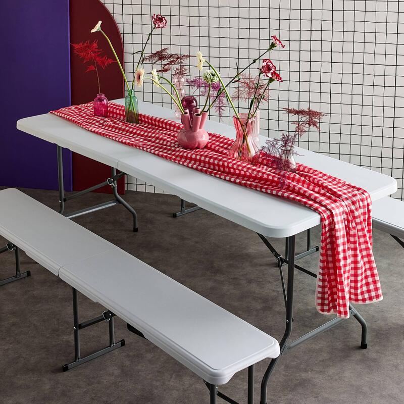 Mesa de receção dobrável em plástico e banco, Branco