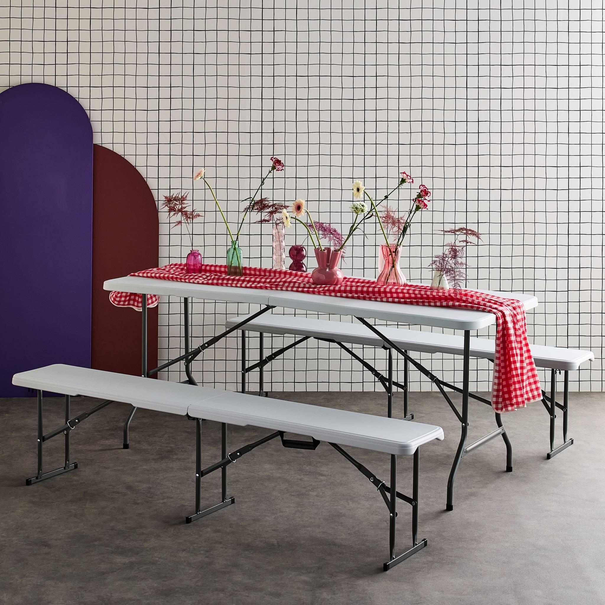 Set de table et bancs de réception, pliables blanc | sweeek 4/6