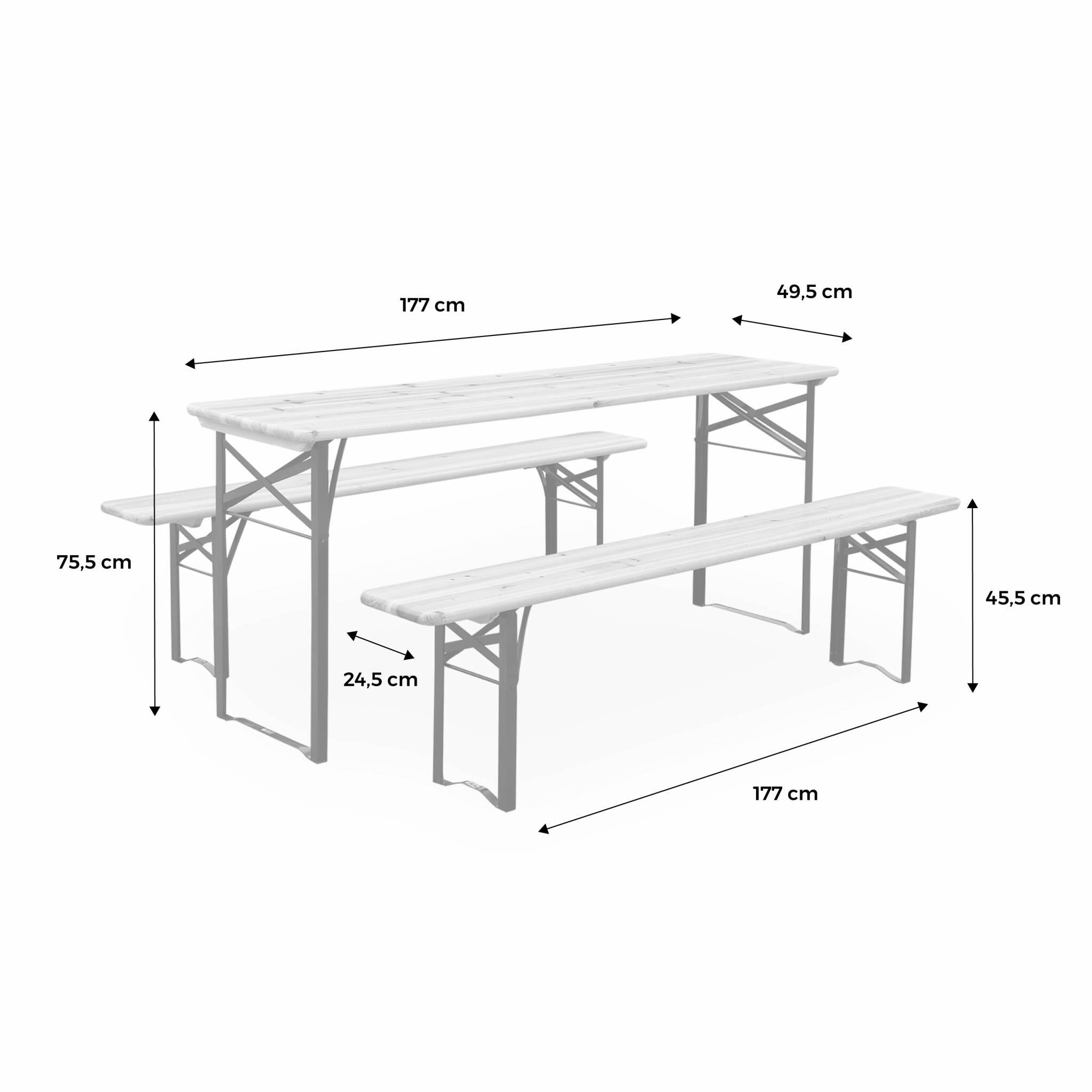 Table en bois 180cm avec 2 bancs pliable, 6 places | sweeek 4/6