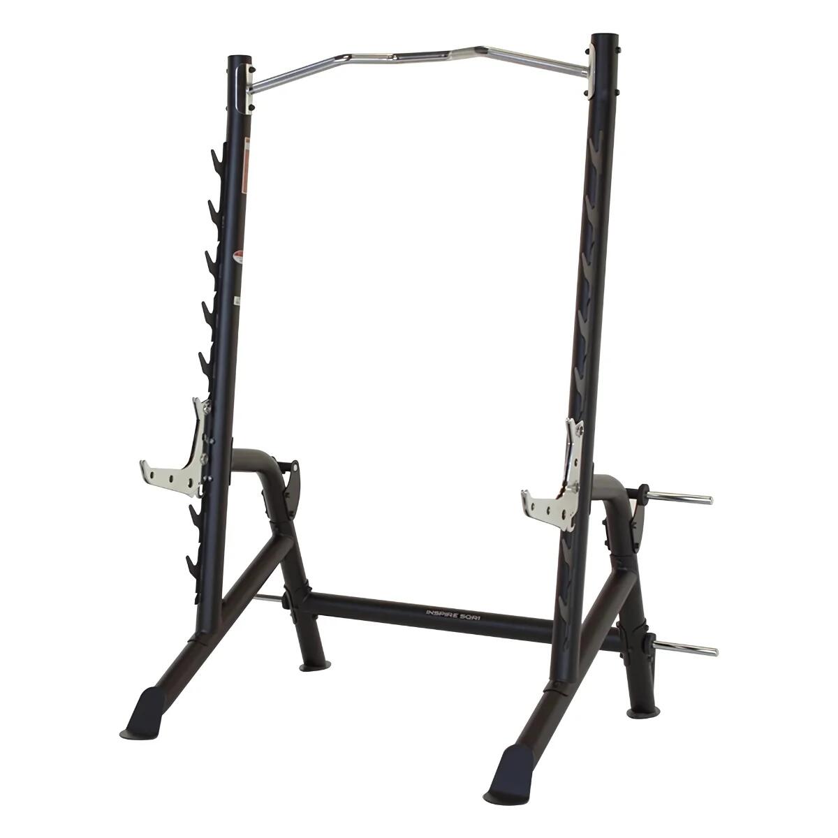Squat rack com barra pull-up e dispositivos de segurança ajustáveis