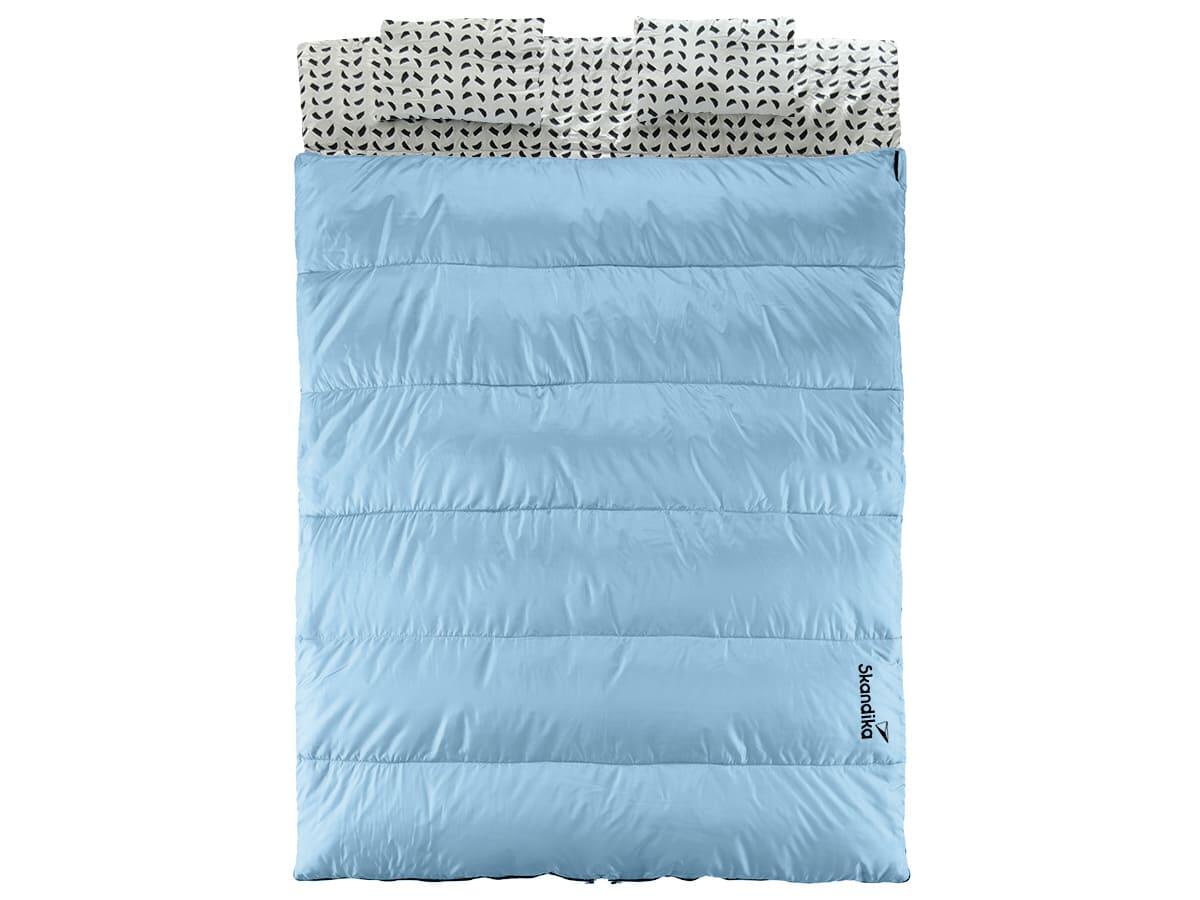 Sac De Couchage Double Rectangulaire – 220x150 Cm, 2 En 1 Avec Oreillers, 4 Saisons, Flanelle Bleue, Imperméable
