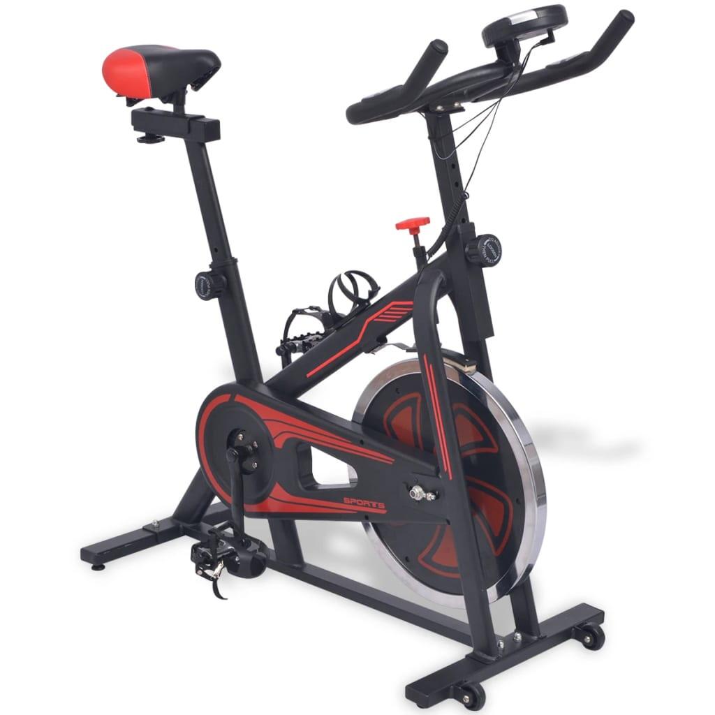 Bicicleta estática con sensores de pulso negra y roja 2/5