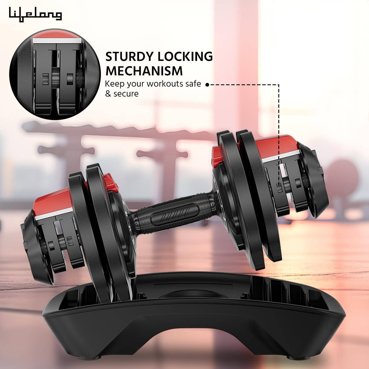 Lifelong Iron 3 In 1 Adjustable Dumbbell-1.5 Kg-18 Kg Weight Adjustment,2 Kg-19 Kg Barbell Extension,1 Kg-10 Kg Kettlebell-Easy Adjustments-Fitness Workout Home Gym Equipment For Men&Women,Black -  5