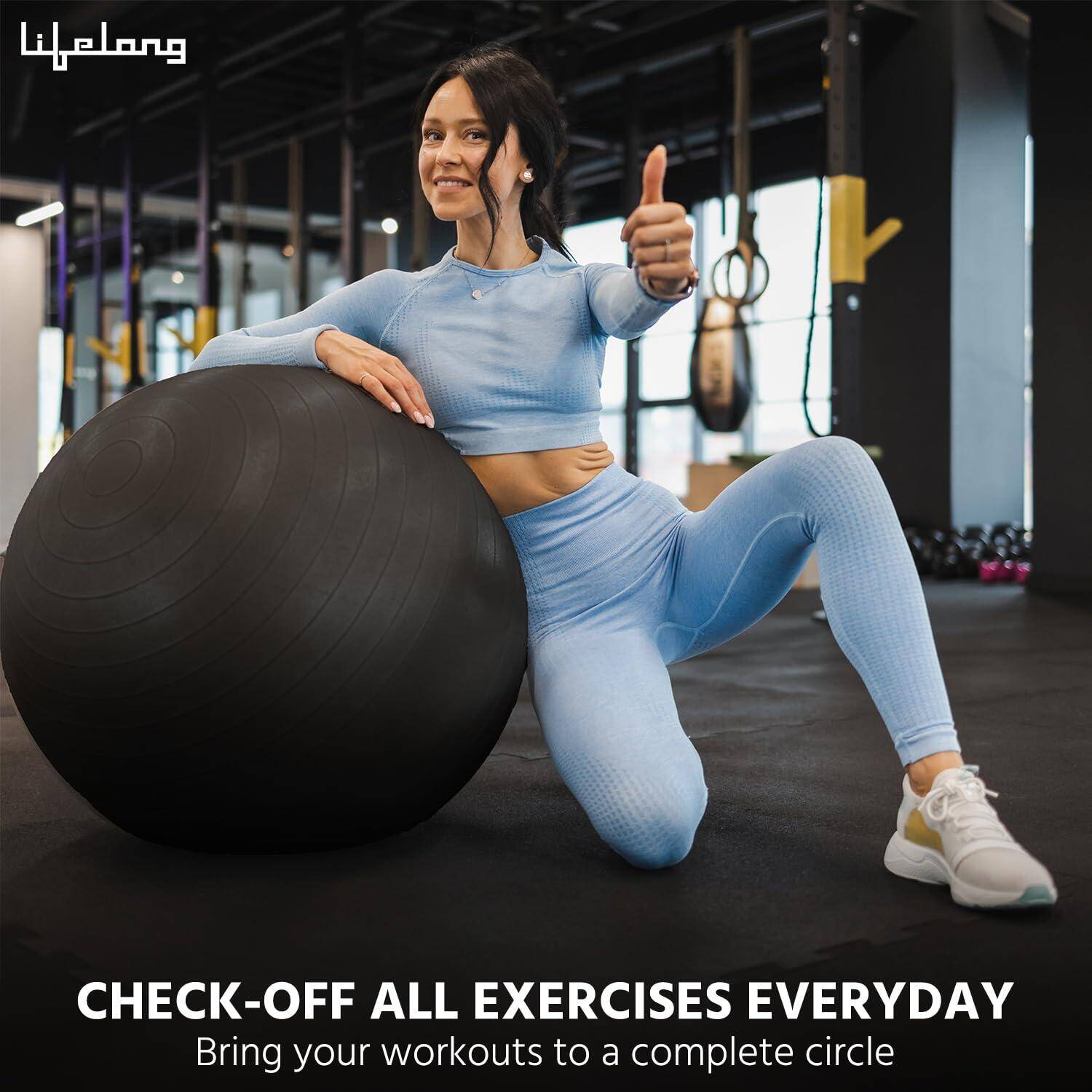 Lifelong Gym Ball for Exercise-Anti Burst Exercise Ball with Foot Pump- Fitness Yoga Ball,Physiotherapy Ball,Birthing,Pregnancy&Labor Ball,Swiss Ball,Pilates Ball,Balance&Stability Ball,75 Cm, Black -  5