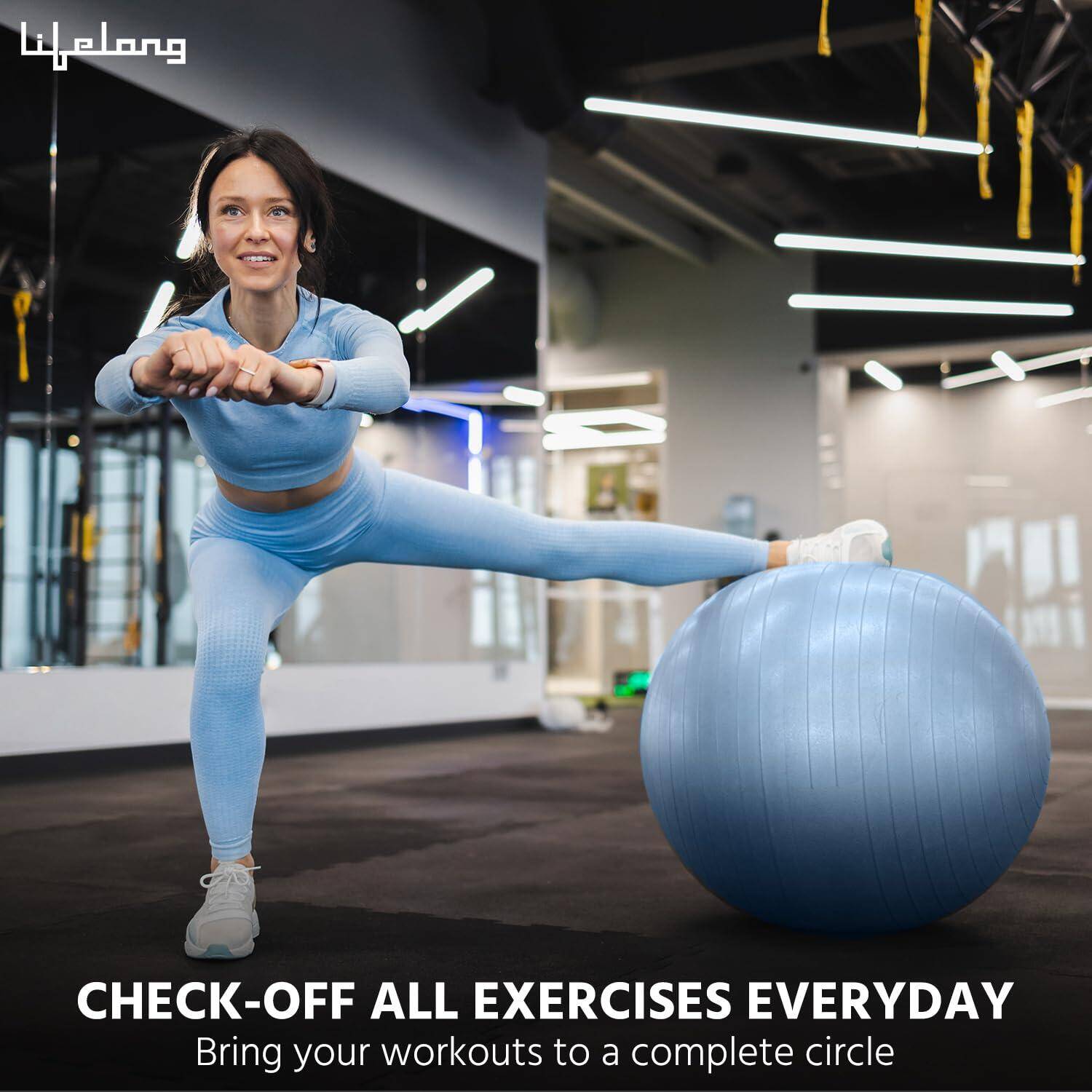 Lifelong Gym Ball for Exercise-Anti Burst Exercise Ball with Foot Pump- Fitness Yoga Ball,Physiotherapy Ball,Birthing,Pregnancy&Labor Ball,Swiss Ball,Pilates Ball,Balance&Stability Ball,65 Cm, Blue -  5