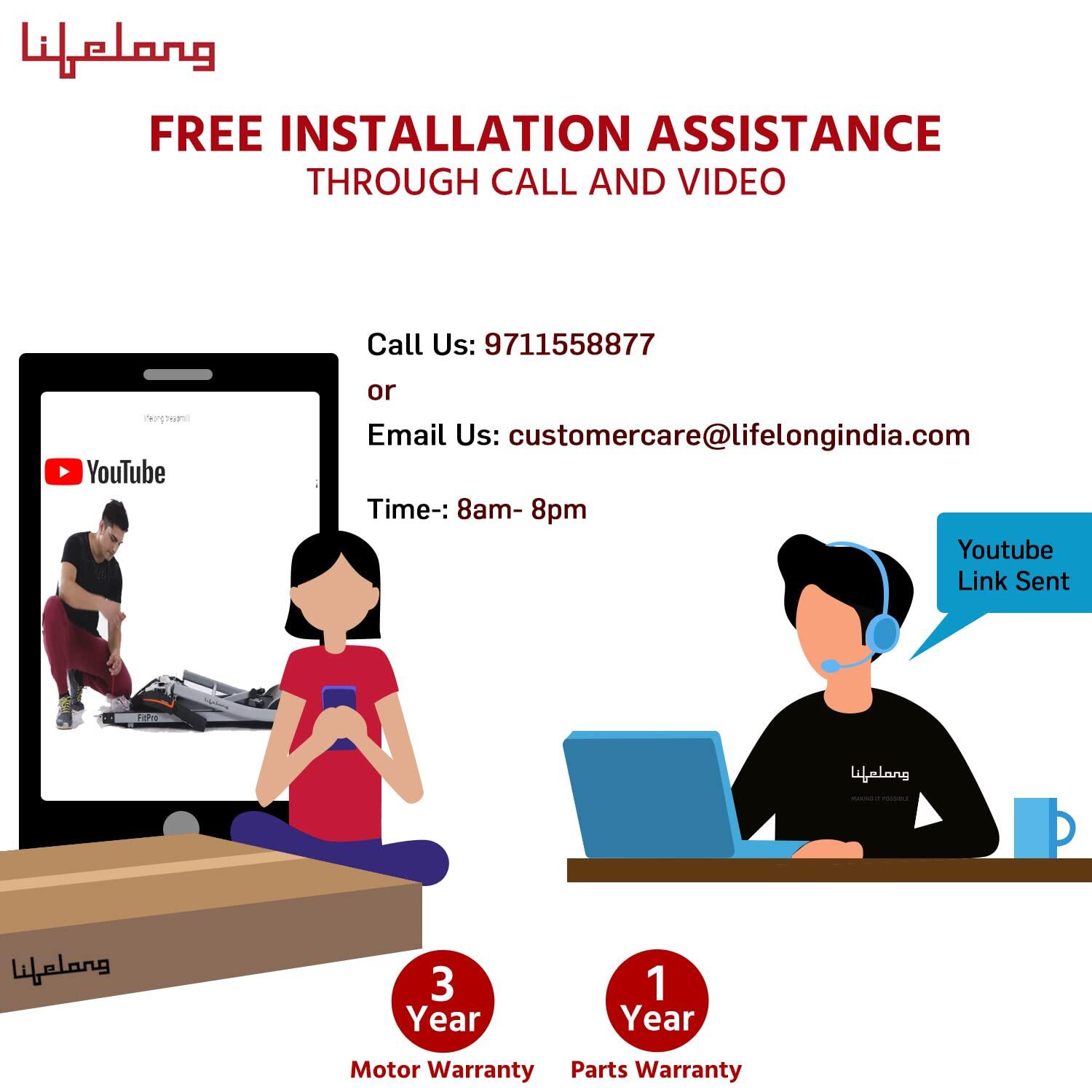 Lifelong FitPro (2.5 HP Peak) Manual Incline Motorized Treadmill for Home with 12 preset Workouts, Max Speed 12km/hr. Bluetooth 