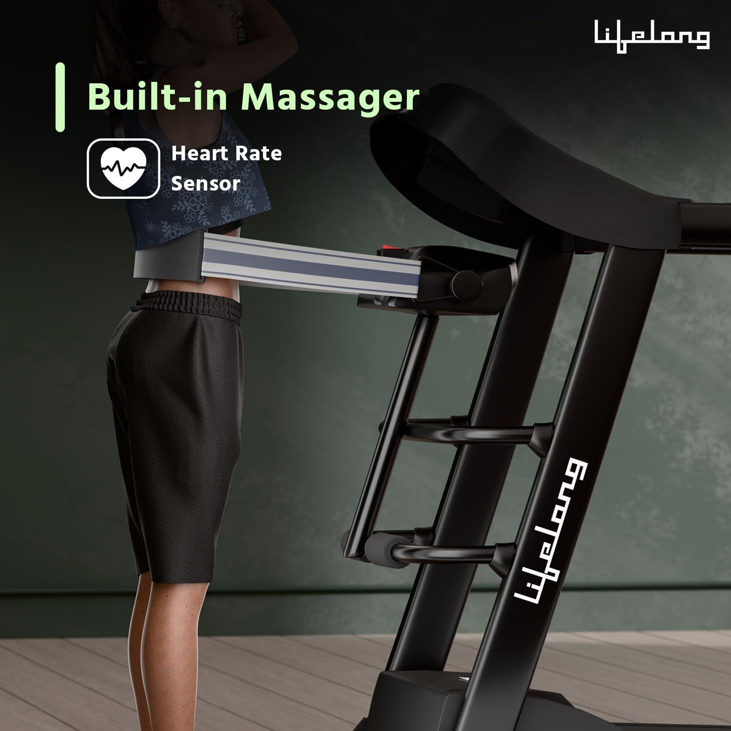 Lifelong Treadmill for Home with Massager - 4.5 HP Peak Motorized Treadmill, 3 Manual Inclines, 12 Fitness Presets, Max Running 