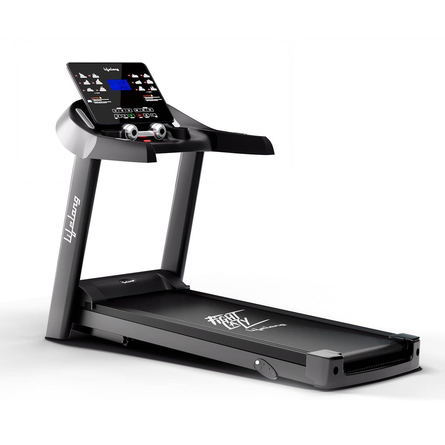 Lifelong Treadmill for Home Use - 4.5 HP Peak Motorized Foldable Treadmill, 3 Level Manual Incline with Max Running Speed 14 km/hr - Heart Rate Sensor, Max Weight 120Kg (LLTM159) Black