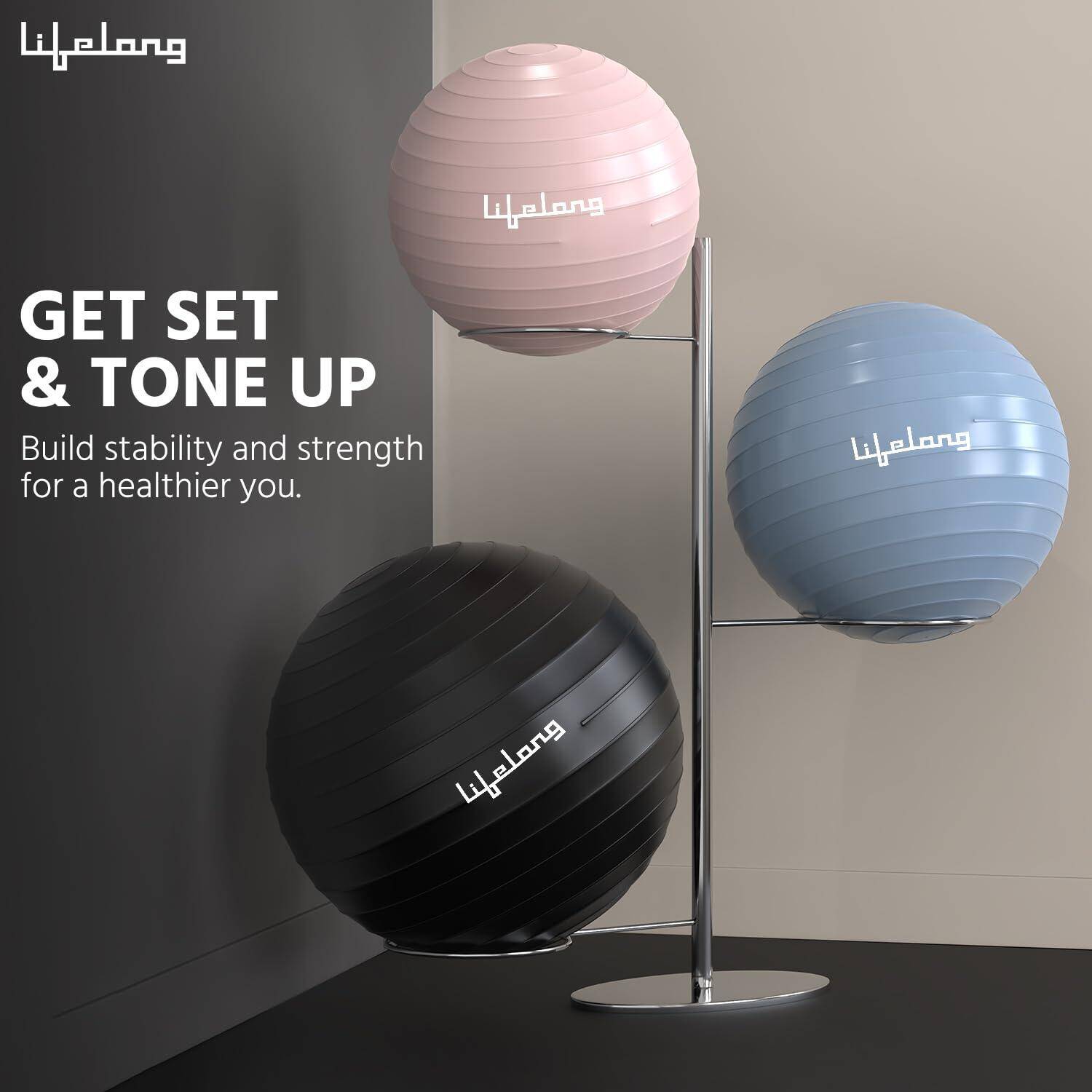 Lifelong Gym Ball for Exercise-Anti Burst Exercise Ball with Foot Pump- Fitness Yoga Ball,Physiotherapy Ball,Birthing,Pregnancy&Labor Ball,Swiss Ball,Pilates Ball,Balance&Stability Ball,55 Cm, Pink -  2